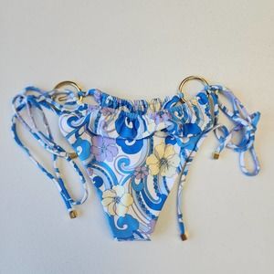 Cin Cin Amulet Bandeau Bikini Bottom Blue Swirls Floral Size Medium NWOT